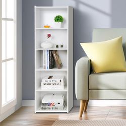5-Tier Shelf Bookcase, Freestanding Wood Storage Display Open Bookshelf for Home Office, White