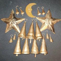 X18 BRASS STAR BELL MOON NIGHT WINDCHIME WIND CHIME CHANDELIER PIECE SET
