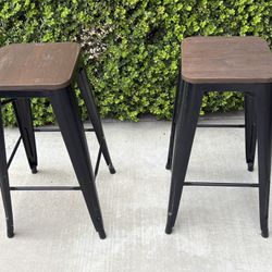 Metal Counter Height Stools With Square Metal Seat - 2