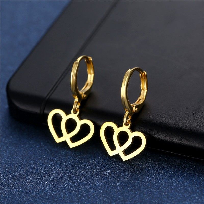 "Stainless Steel Double Heart Earrings for Women, 55EGL1119
 