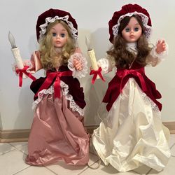 Two Vintage Rennoc Animated Illuminated Caroler Girls.
