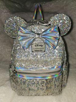Loungefly Disney Minnie Mouse Silver Sequin Mini Backpack