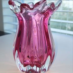 Vintage Hand Blown Cranberry Glassworks Chribska Czech Republic Finger Vase Bohemian
