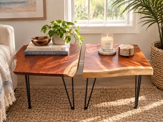 Live Edge Red Cedar Wood Side Tables with Hairpin Legs