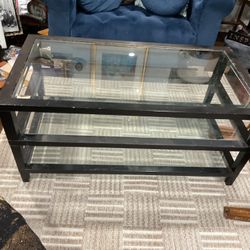 A Beautiful Black, Three Levels Glass Coffee Table, Needs A Little Cleaning (NO SHIPPING)