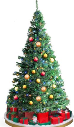 VEVOR Christmas Tree, 6.5ft Prelit Artificial Xmas Tree, Full Holiday Decor Tree with 450 Multi-Color LED Lights, 1227 Branch Tips, Metal Base for Hom