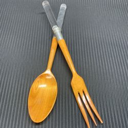 Vintage FRANCE SALAD WOOD SPOON AND FORK UTENSILS.