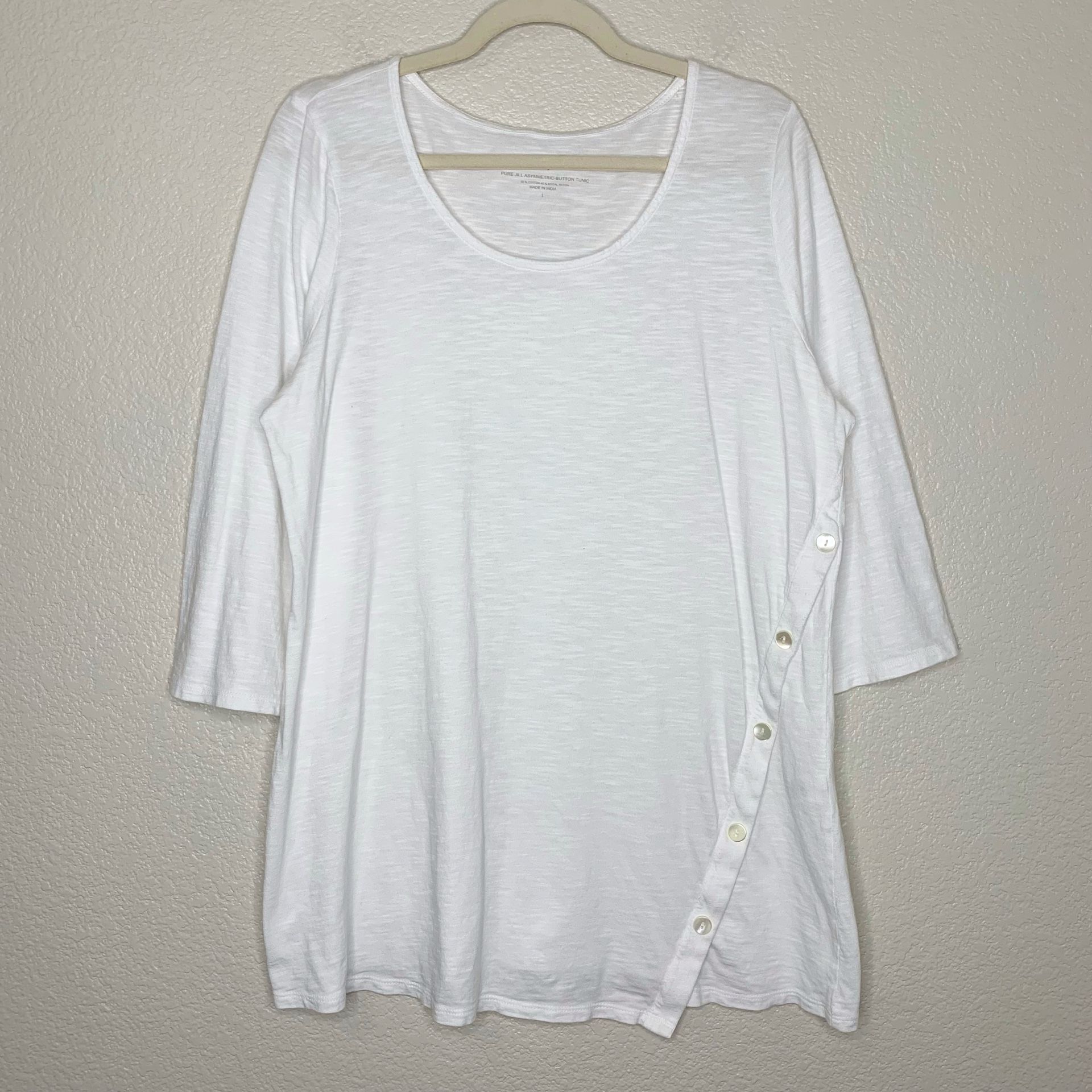 J.Jill Purejill Womens Size Large White Asymmetric- Button Tunic Top