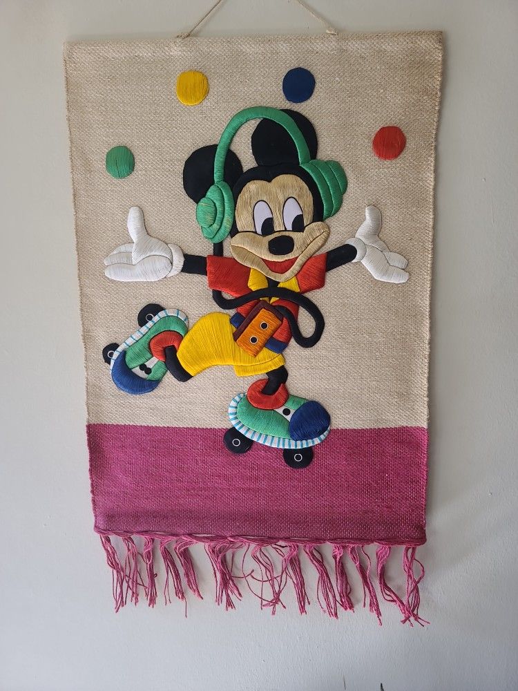 Rare Vintage Wall Art' silk embroidery Disney inspired' 0ne of A Kind. 31"×22". #5