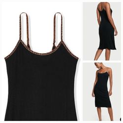 New Victoria Secret Modal Midi Slip Size XL With Leopard Print Straps 