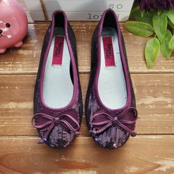 SIZE 3 GIRLS BIG KIDS PLUM SEQUINED  SLIP ON BALLET FLATS **BRAND NEW**