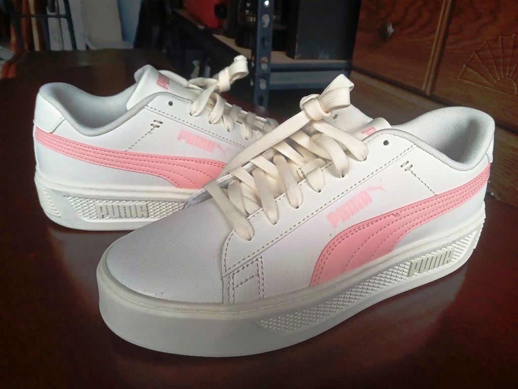 PUMA Smash V3 Platform Sneaker in Warm White-Rose Dust 