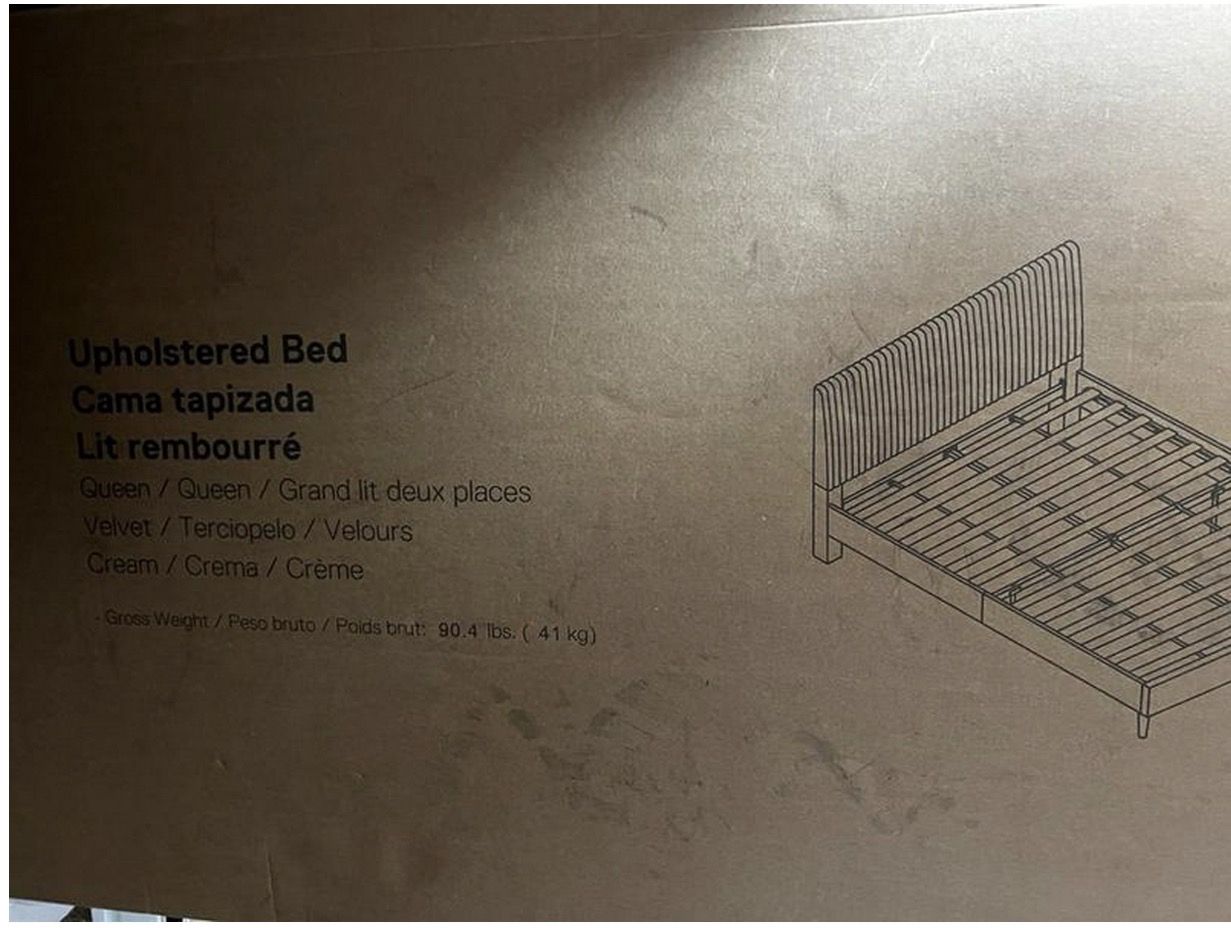 Mainstays Vera Upholstered Velvet Platform Bed, No Box Spring Required, King, Cream