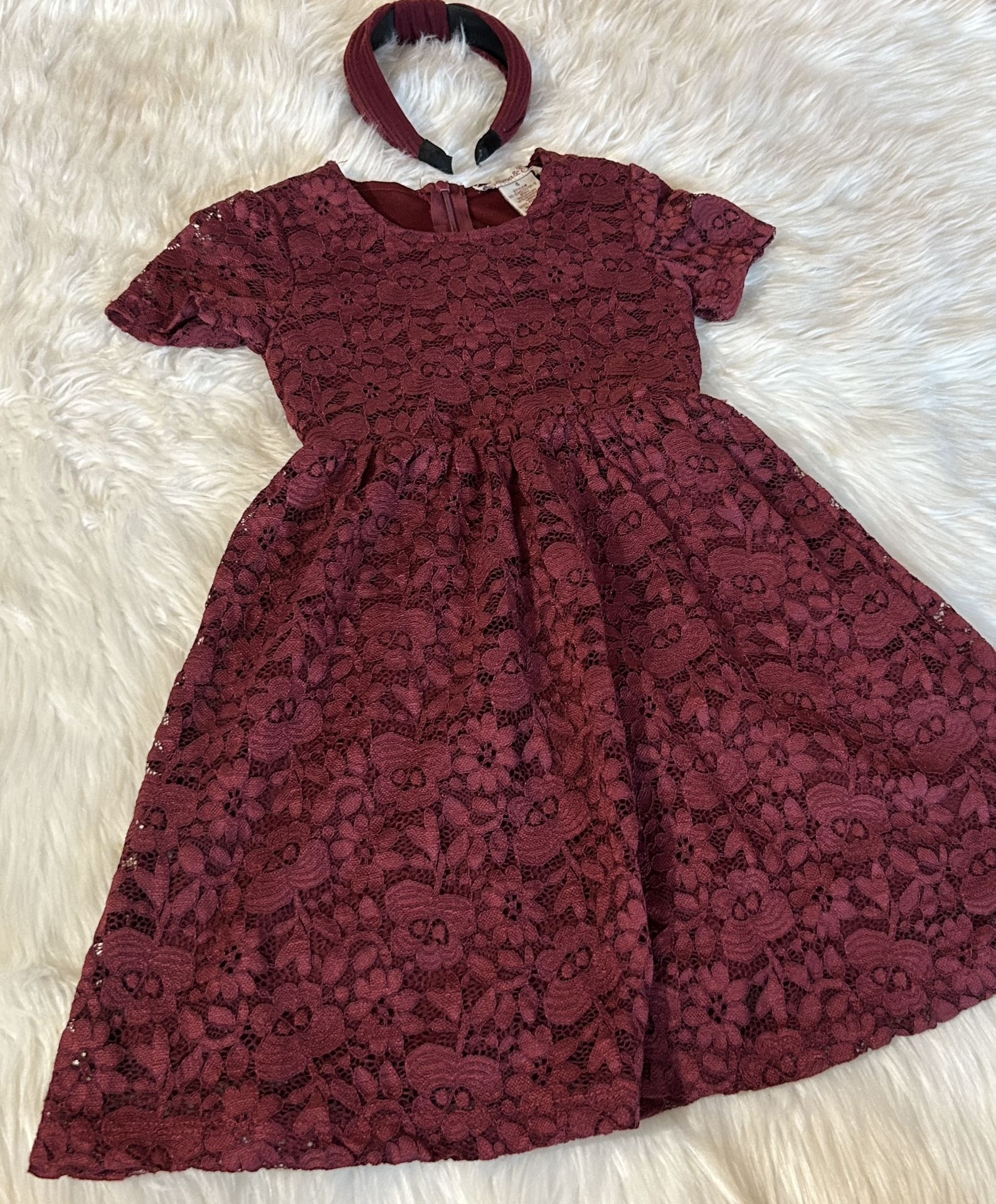 Emma & Elsa Lace Burgundy Dress w/ Headband *4T