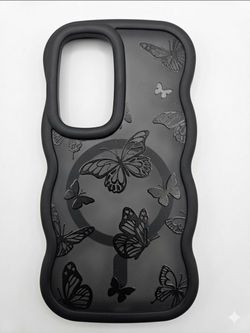 S24/ S25 Black Butterfly Phone Case with MagSafe
