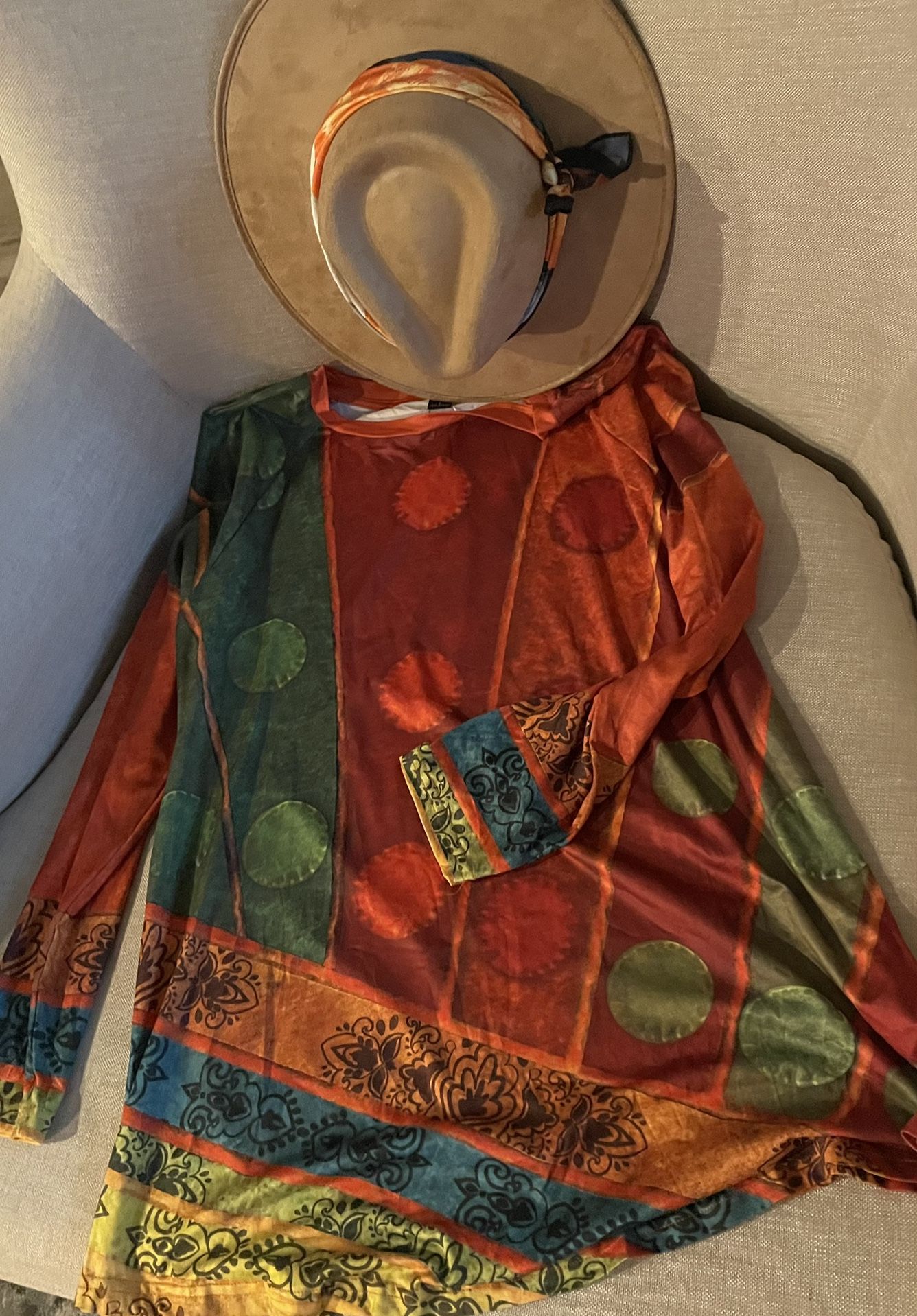 Bohemian printed top raglan sleeves Size 8/10 Curve Loose Fit