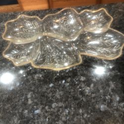 Vintage Large Glass Dish / Tray / Serving Tray.  Design Oak leaf.  Size 15 inches by 10 inches.  Preowned no cracks or chips.  Has been on display in 