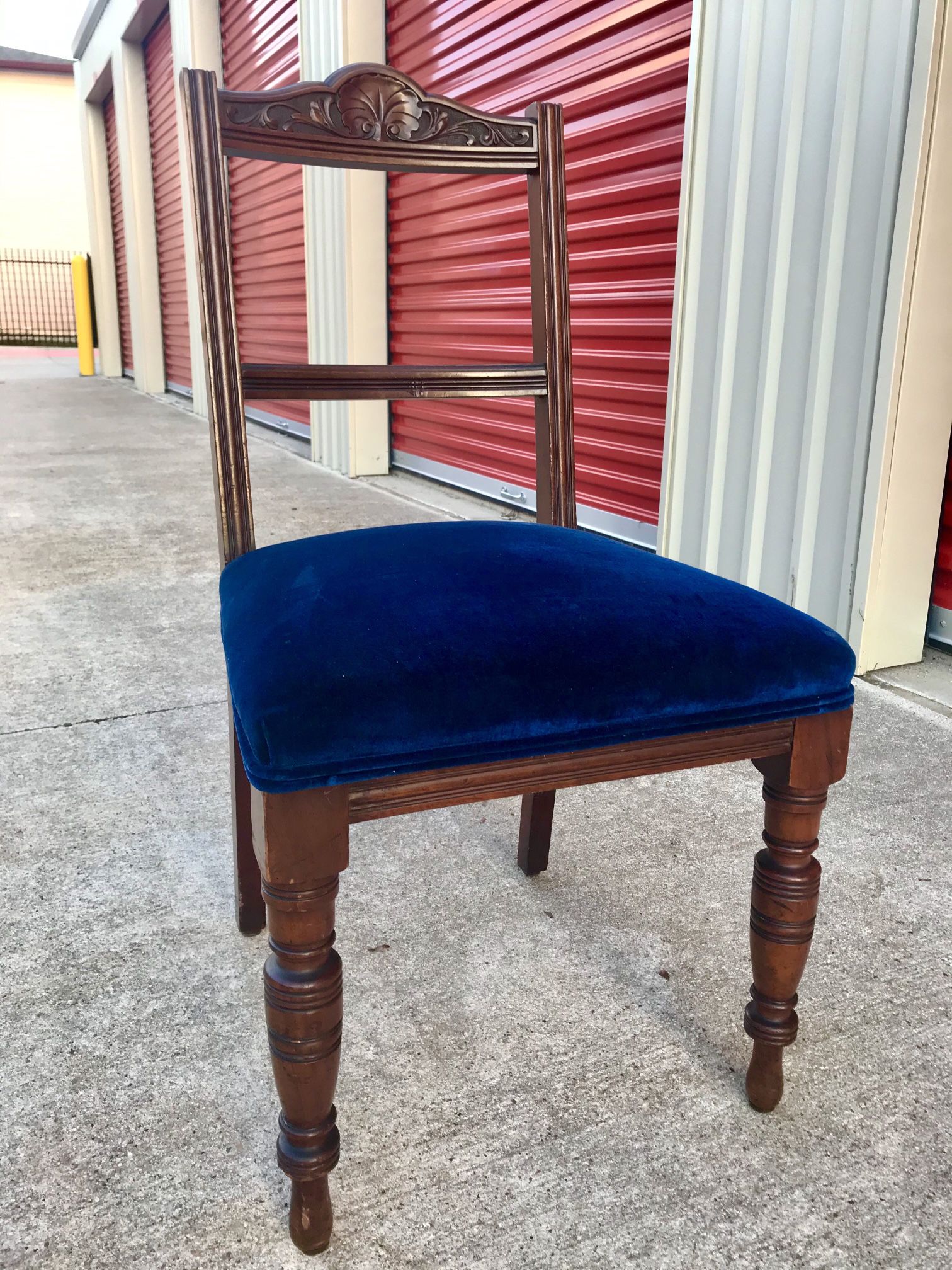 Gorgeous Vintage Wooden Chair with Royal Blue Velvet Seat Cover Fabric