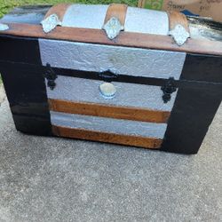Hand Painted Restored One-of-a-Kind Wooden Trunk