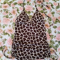 ❤️ MICHAEL KORS, Ladies Halter Top Safari Tankini with Ruching & Adjustable Sides! 🌼 Size: 10 