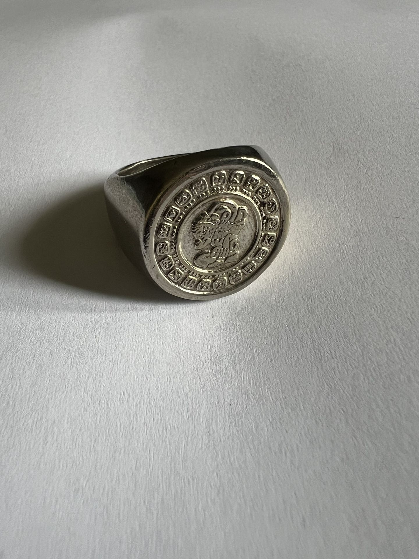 Mayan Calendar Ring Must Go Today | Rare Signet Jewelry in Silver & Brass – Size 8