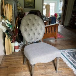 Gorgeous, New Pottery, Barn Gray Upholstery Dining Chair With Wood Trim