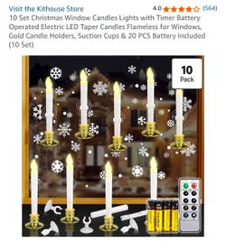 10 Set Christmas Window Candles Lights with Timer Battery Operated Electric LED Taper Candles