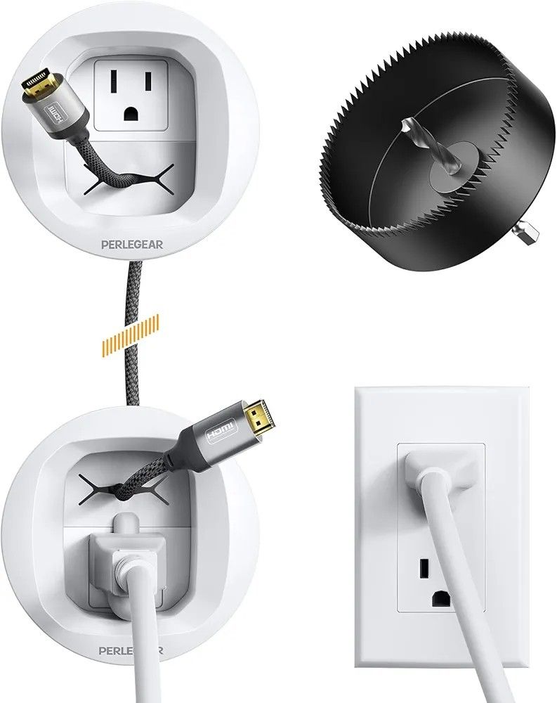 Perlegear in-Wall Cable Management Kit, TV Cord Hider for Wall Mounted TV and Speakers, Power and Low Voltage Wire Management. Includes Drill Template
