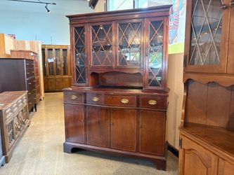 Mahogany Breakfront Two Piece China Cabinet