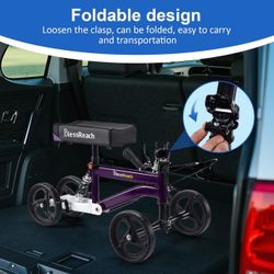 BlessReach 4-Wheel Foldable Knee Walker Scooter All Terrain Adjustable Purple/Black