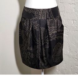 Banana Republic Mini Skirt Lined Back Zip Slit Floral Flowers Pleats Black 4