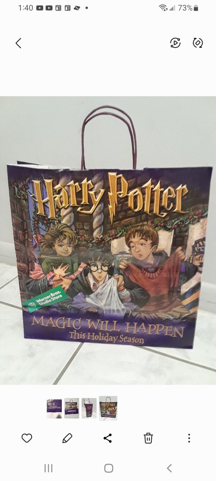 Vintage Looney tunes WB Studio Store Harry potter shopping bag
