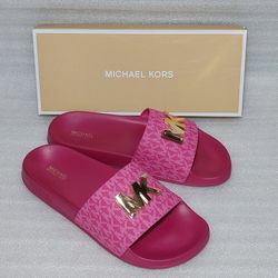 Michael Kors Designer Sandals Slides. Pink Gold. Brand New In Box. Size 9 Women's Shoes. Authentic 