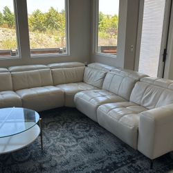 Sectional Sofa - Off White Leather - Recliner