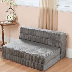 New Morden Folding Sofa Bed Chair, Fold Out Chair Bed, Convertible Floor Sofa Foldable Mattress, Corduroy Sleeper Chair for Living Room Bedroom, Grey 