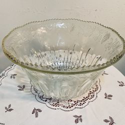 Giant Vintage Crystal Glass Punch Bowl