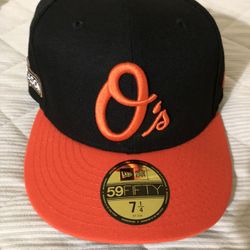 New Era Baltimore Orioles Black Orange 59Fifty Mens  MLB Fitted Hat 7 1/4 Brand New Never Worn 