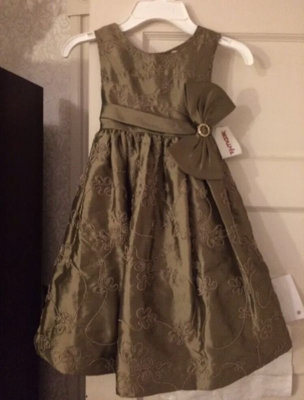 NWT Jenny & Me Size 5 Bronze Holiday Christmas Dress Rhinestone Bow Embroidered