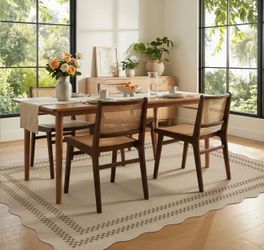 5x7 Scalloped Easy Jute Area Rugs, Tan/Checkered Washable Hallway Runner Non Slip Carpet, Oeko-Tex Certified