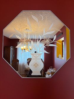 vintage octagonal etched floral mirror