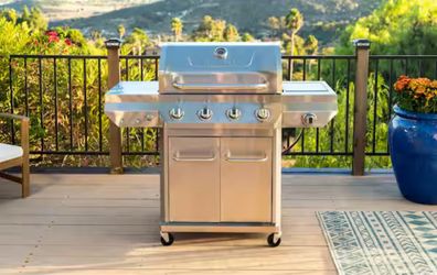 🆕 4 Burner Stainless Steel Propane Gas Grill with Side Burner
