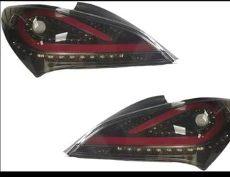 2PCs Car Tail Light Assembly Fit For Hyundai Genesis Coupe 2009-2014 DRL Brake Light Flowing Water Flicker Tail Lamps Taillights(Red Smoke)