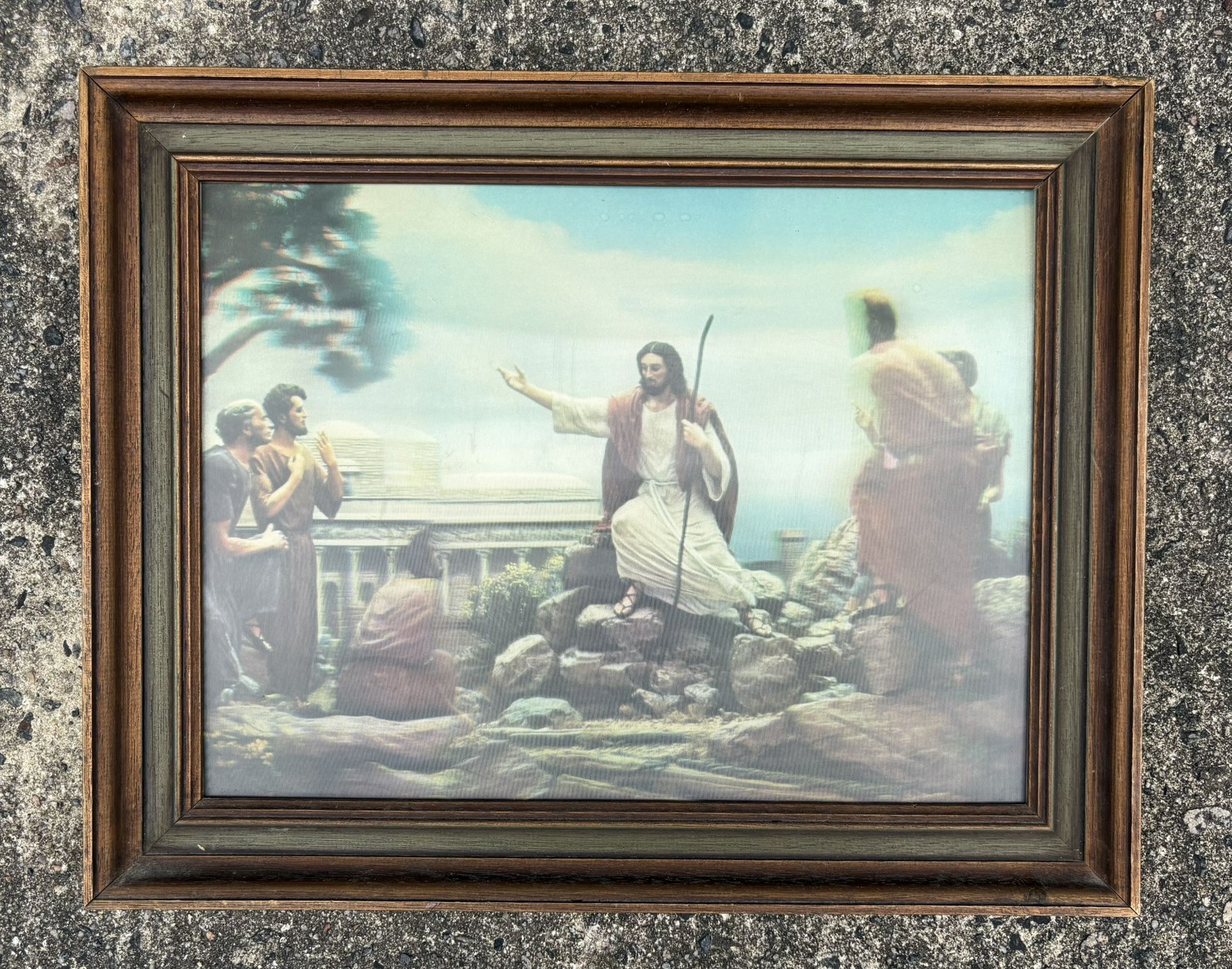 Vintage Religious Jesus Hologram/3D/Lenticular Picture Framed  19 X 15” Minor Wear As Seen In Pictures