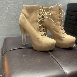 Nude Stiletto Lace Up Boots Size 8