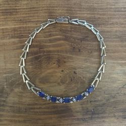 10K YG Natural Diamond And Sapphire Chevron Bracelet
