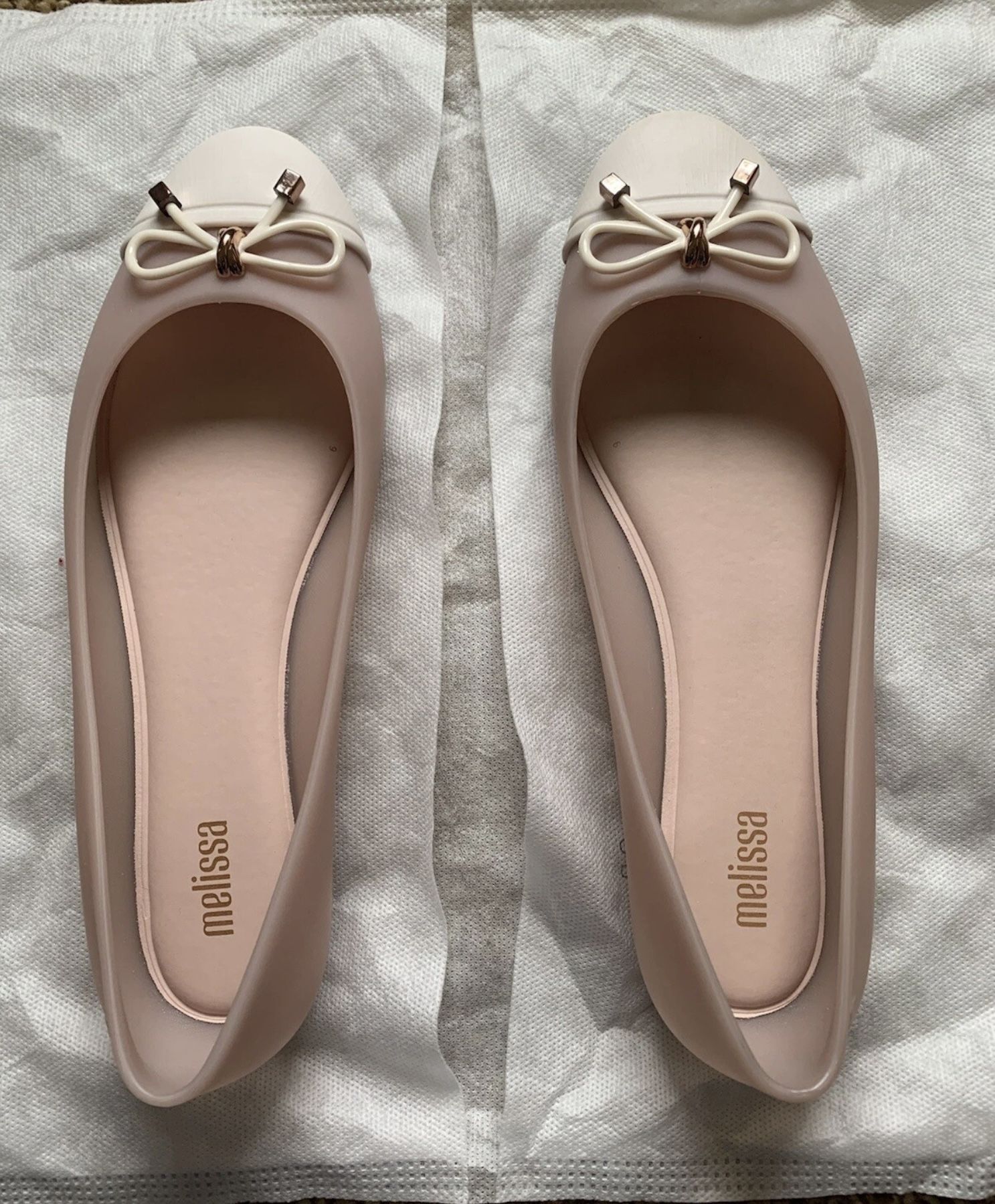 MELISSA DOLL V PINK/BEIGE CAP TOE BALLET FLAT SIZE 7 $60.00