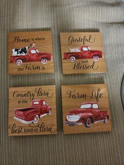 Farmhouse Red Truck Coaster Set Decor 