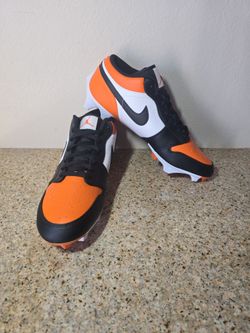 Air Jordan 1 Low 'Starfish' Orange Black Football Cleats, Size 14 FJ6245-801 NEW Huntington Beach High School Colors