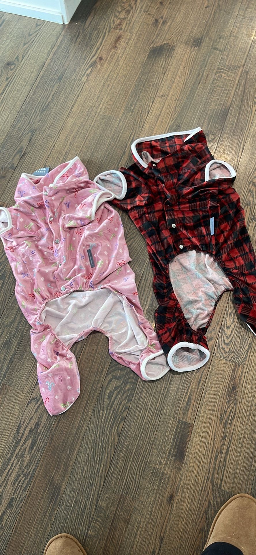 Size Large Dog Pup Holiday Christmas Dog Outfit Pajama Set Lot Black Red Plaid Pink With Candy Can