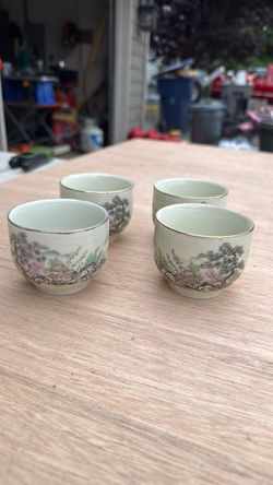 Set of 4 Japanese Landscape Tea or Sake Cups